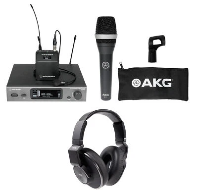 Audio Technica ATW-3211/831DE2 Wireless Lav Microphone+AKG Headphones+Mic