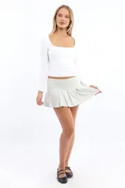 Grey Pleated Skort Skirt High Rise Mini Modal Blend - Size 10S, Women's Skater Skirt