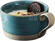 Unique Soup Mug Container Coffee Tea Soup Bowls,Soup Cup with Handle,Breakfast Bowl for Ice Cream,Dessert,Small Ceramic Bowl,Soup Mug Microwave Safe.-blue-450ml (Color : Blue, Size : 450ml)