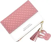 [Belsmi] Rfid Blocking Women PU Leather Wallet Lady Clutch Purse Zipper Pocket Card Holder Organizer Lightweight Bifold Wallets (Style C - Deep Pink)