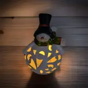 Christmas Ceramic Snowman Luminary With Flameless Candle With Timer 7.5"
