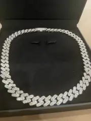 20” 13mm Cuban Link Chain MOISSANITE-925 Silver White Gold Plate Pass Tester