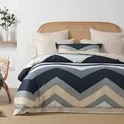Dreamaker 100% Cotton Quilt Cover Set All Seasons Ultra Soft Duo Prints Reversible Duvet Cover Bedding Set Cool & Breathable Fabric Oeko-TEX Certified Temperature Regulation Chevron - King