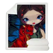 Fantasy Art Girl and Baby Red Dragon Throw Blanket