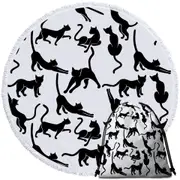 Black and White Cat Silhouettes Round Beach Towel