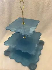 Three Tier Blue Resin With Dish, Gold Spacers, Gold Handle By Granddaddy Designs