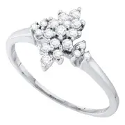 14k White Gold Round Prong-set Diamond Oval Cluster Ring 1/4 Cttw