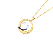 9ct Gold Created Sapphire & Diamond Circle Pendant in Blue