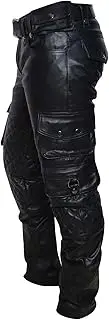 Men's Biker Trousers Black Leather Quilted Joggers - Cargo Motorcycle Pants for Men