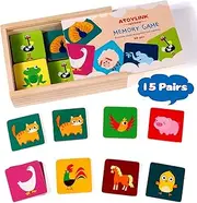Atoylink Matching Memory Game for Kids 3 and Up - 30pcs Cute Animal Wooden Memory Card Matching Games for Toddler Boys and Girls