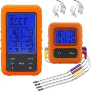 [Labymos] Wireless Meat Thermometer with 4 Probes 328Ft Long Range LCD Backlight Display Countdown Timer Temperature Alarm Digital Remote BBQ Thermometers for Barbeque Grill Oven Kitchen