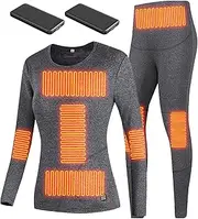 [IMYOGI] Cozy Electric Heated Underwears Set for Women, USB Battery Powered Thermal Baselayer Shirt and Pant with 8 Heating Zones
