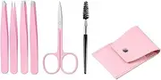 HIGHROCK 6Pcs Eyebrow Tweezers Set, Stainless Steel Slant and Pointed Tips, Small scissors and brush， Precision Hair Removal Tools