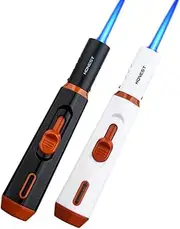 PROMISE Jet Torch Cigar Lighter Power Flame Pen Torch Lighter Adjustable Refillable Butane Lighters Jet Flame Portable for Candle Grill BBQ Camping (Black+White E)