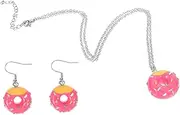 [OATIPHO] Food Donut Earring Necklace Set Adorable Women Jewelry Stainless Steel Donut Necklace