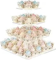 Cupcake Stand with Base, 4-Tier Square Acrylic Cupcake Display Stand Dessert Tower Pastry Stand Premium Cupcake Holder for Wedding Birthday Theme Party - Transparent
