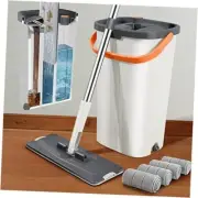 Flat Mop and Bucket with Wringer Set, Separate Dirty Water 51” Mop with 4 Pads