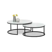 Khloe White Marble & Black Round Nest of Coffee Tables