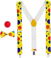 Widmann 10028 – Clown Costume Set, 3 Pieces, Braces, Bow Tie and Nose, Accessories, Fancy Dress, Carnival, Theme Party, Birthday, Circus, Multicoloured, Standard Size