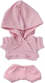 niannyyhouse 15cm Plush Doll Clothes Elastic Solid Sportswear Suits Hoodie Pants Soft Stuffed Plush Toy Dress Up Accessories (Pink, 15cm)