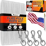 [Upgraded] 5/16” 100Ft Flagpole Rope Kit with 4 Pcs 3.3” Swivel Snap Hook - High Weight Bearing Anti-Tearing Utility Rope with Durable ZinC Alloy Swivel Hooks - Flag Pole Accessories Replacement Kit
