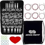 ChiaoGoo (Complete-Set) - Bundle: Twist Red Lace Interchangeable Knitting Needle Set Complete: Sizes US 2 (2.75mm)-US 15 (10mm) + 1 Artsiga Crafts Project Bag 7500-C