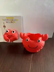 Set Of 2 Toothpaste And Toothbrush Holders Cute Red Crab Cup & Suction Attach