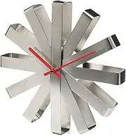 Umbra 118070-590 Stainless Steel Ribbon Modern 12-inch, Battery Operated Quartz Movement, Silent Non Ticking Wall Clock Decor, 12" Diameter x 2.25” Width x 12" Height