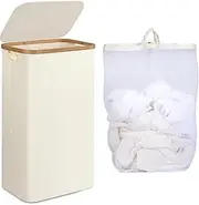 Laundry Bakset with Lid 75L，Washing Baskets for Laundry with Washable and Removable Inner Bag, Slim Laundry Hamper for Drity Cloth Toys Towels Storage (Beige)