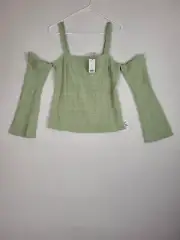 TopShop Textured Cold Shoulder Top Sage Green Size 6