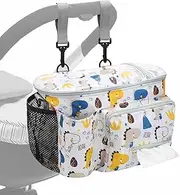 Pram Organiser - Universal with Insulated Cup Holder, Shoulder Strap and Zip Pocket, Changing Bag for Prams and Buggies with Large Storage Space, Practical Pram Bag