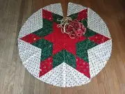 STARTED Project Handmade Country Patchwork Quilt Christmas Tree Skirt Red Green