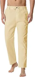[Generic] Cotton Linen Pants for Men Drawstring Elastic Waist Yoga Pants Casual Summer Lightweight Beach Trousers with Pockets