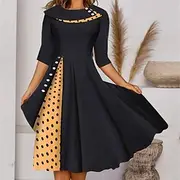 Women's Knee Length Dress Casual Dress Swing Dress Elegant Modern Date Loose Fit Plaid Polka Dot Half Sleeve Crew Neck Black Red Navy Blue Blue Summer Spring