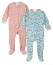 GERBER 2 PACK BABY GIRLS NARWHAL SNUG FIT FOOTED COTTON PAJAMAS 9 MONTHS