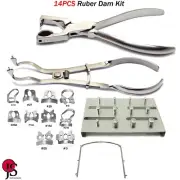 14PCS Rubber Dam Instruments Kit Punch Pliers Ivory Clamp Forceps Frame Endo