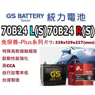 GS 統力 汽車電瓶 70B24L 70B24LS (46B24L 55B24L 46B24LS 55B24LS 適用)