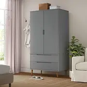 Coat Stand Wardrobe Storage Cabinet Cupboard Hallway Cabinet Wooden Cabinet Wardrobe Multi-Purpose Cabinet Wardrobes MOLDE Grey 90x55x175 cm Solid Pine Wood