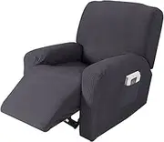 CATZONS Recliner Stretch Sofa Slipcover,4-Pieces Furniture Cover with Pocket Elastic Bottom Cord Jacquard Knitted Sofa Cover (OldGrey)