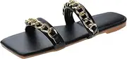 [Generic] Women Flat Sliders Summer Beach Fashion Cute Bowtie Bride Square Open Toe Hoilday Sandals Mules Slippers Flip Flops (D Black 4.5 UK)