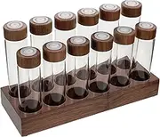 Luxshiny Coffee Bean Canister with Airtight Wooden Lid Elegant Walnut Base Dosing Glass Vials for Single Dose Coffee Storage Organized Container System for Home Use