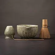 TANG PIN Matcha Set - Match Bowl with Spout and Whisk, 15 OZ, Matcha Scoop | Matcha Whisk Stand (Chasen Holder) - 4pc Perfect Matcha Kit for Matcha Tea Ceremony (Mottled Green)