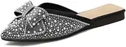 [SAFECAMS] Rhinestone Bow for Women Flat Mules Pointed Toe Backless Slip On Mules Ladies Comfort Soft Sole Flat Loafer