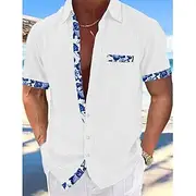 Men's Shirt Linen Shirt Summer Shirt Beach Wear Button Up Shirt Plain Vacation Curise Black White Pink Navy Blue Short Sleeve Collar Summer Spring Clothing App