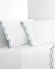 Melange Home 300 Thread Count Percale Cotton Double Scalloped Embroidered Sheet Set