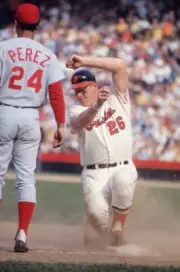 World Series, Baltimore Orioles Boog Powell in action, sliding int - Old Photo