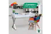 New White High Gloss Study & Office Desk w/2 Drawers