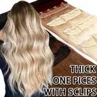 One Piece Thick Clip in 3/4 Full Head Russian Remy Human Hair Extensions Blonde