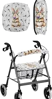 Rollator Walker with Seat Accessories Cute Rabbit Cover Rollator Walker Purple Floral Seat and Backrest Covers Easter Decor Walkers for Seniors with Seat Covers