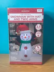 3.5Ft Inflatable Snowman with Hat and Twig Arms